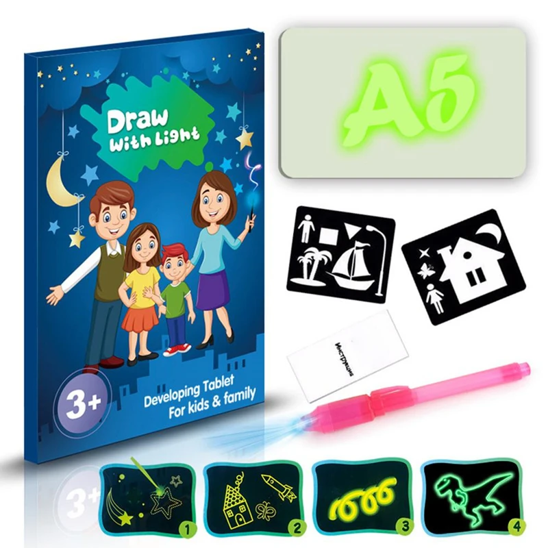 Draw with Light In Dark A3 Luminous LED Children Toys Tablet Magic Drawing Board Set Fluorescent Pen Educational Noctilucent Kid