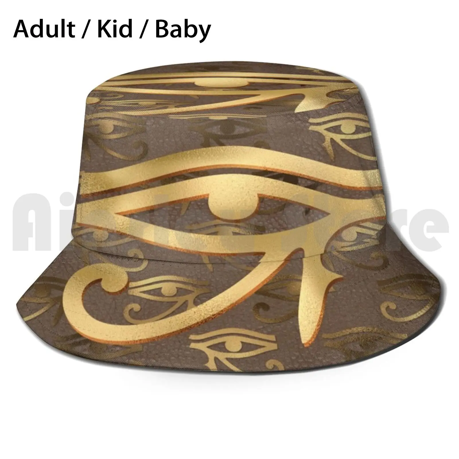 Gold Hieroglyphics , Golden Eye Of Ra Sun Hat Foldable UV Protection Hieroglyphics Egyptian