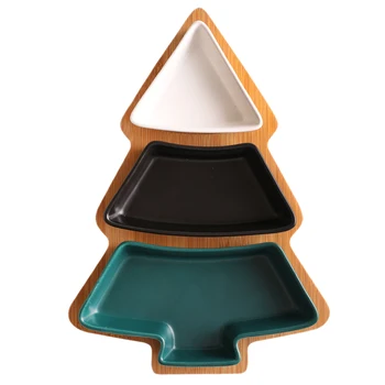 

BEST4Pcs/Set Christmas Tree Wooden Pallet Dinnerware Salad Cake Fruit Dessert Candy Ceramic Dishes(Color Mixing)