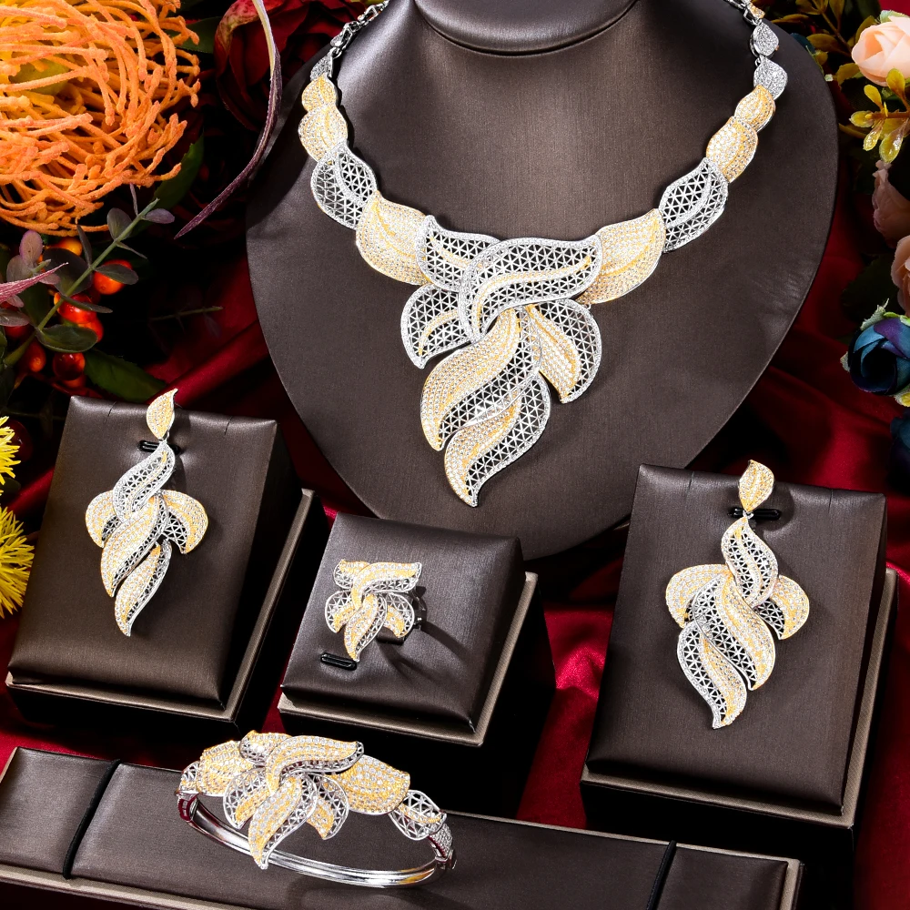 

GODKI Luxury Feather Leaf Nigerian Choker Jewelry sets For Women Wedding Cubic Zircon CZ Dubai Gold Bridal Jewelry Set 2022
