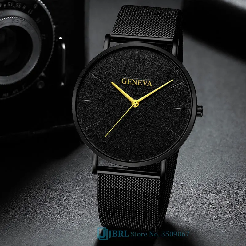 Черные наручные часы мужские часы деловые Простые Модные наручные часы из нержавеющей стали Мужские кварцевые часы для мужчин часы Hodinky - Цвет: black gold