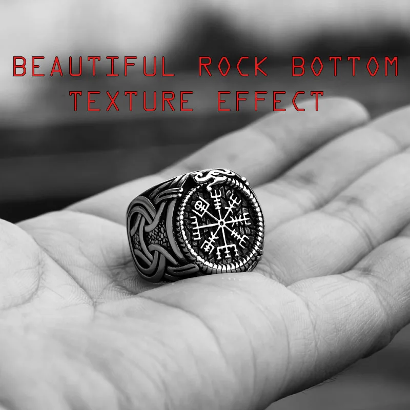 Ring Set Viking Compass Runic Rings Men Vintage Nordic Totem Odin Men Rings 3D Upgraded Fashion Jewelry