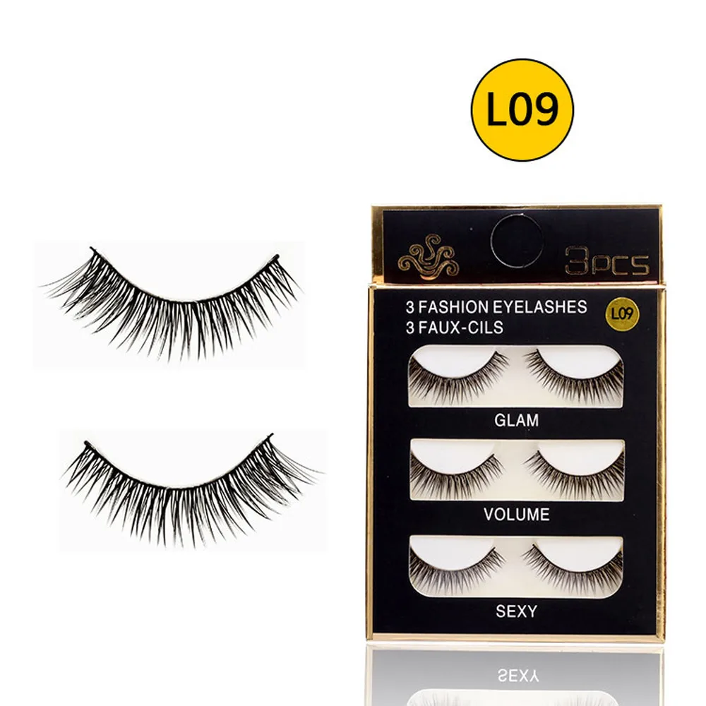 

New Soft 3 pairs of eye tails long false eyelashes makeup cross thick false eyelashes natural personal eyelashes maquiagem 50*