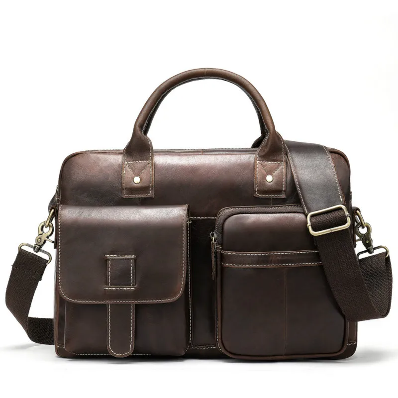 

Briefcase Men's Genuine Leather Bag for Men Computer Portfolio for Documents Business Briefcases Leather 14inch Laptop Bag GW19