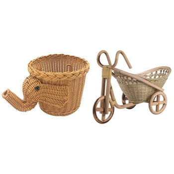 

Handmade Bamboo Elephant Wicker Picnic Basket with Bamboo Handmade Woven Straw Fruit Basket
