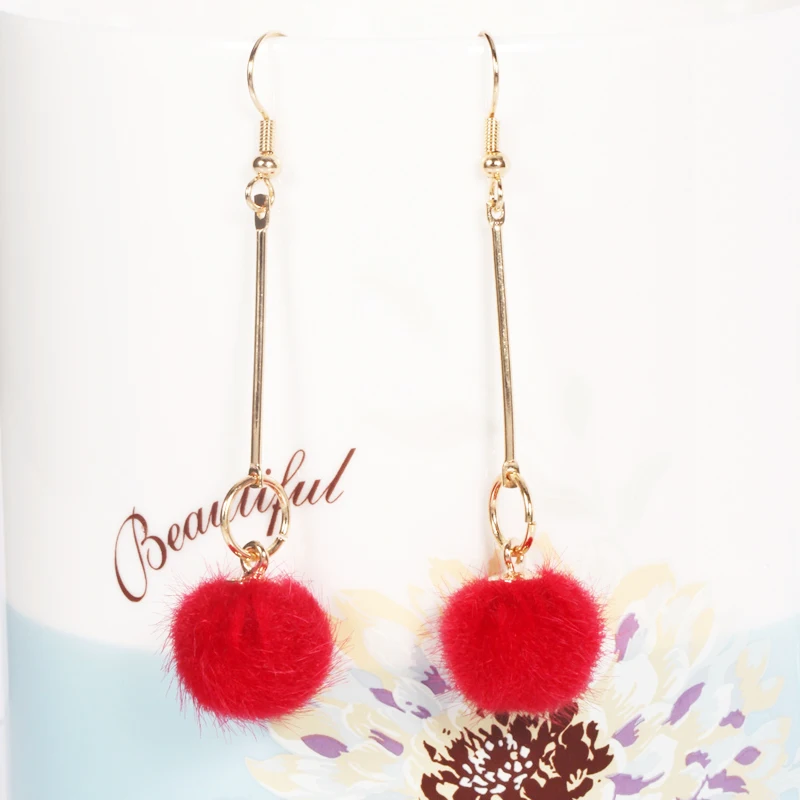 Color Cute woolly ball asymmetry simple pearl earings fashion jewelry