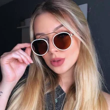 Новинка, винтажные женские солнцезащитные очки, роскошный бренд, Ретро стиль, круглая металлическая оправа, женские солнцезащитные очки, модные оттенки для женщин, Oculos UV400