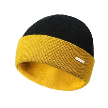 

Unisex Common Beanies Double-sided Contrast Acrylic Yellow Knit Cap Ski Jumper hats for Women Brimless Cap Autumn And Winter