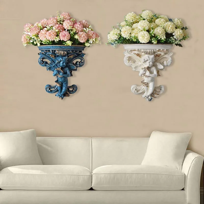 

European-Style Creative Angel Wall Flower Pot Living Room Wall Hanging Vase Resin Art Corridor Dried Flower Vase Decoration Home