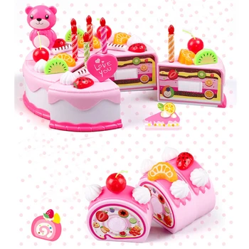

55/80Pcs Kids Pretend Play Kitchen Toy Children Happy Birthday Party Cake Playset Simulation Fruit Food Kit Early Education Toy