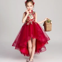 Детские вечерние платья из тюля с аппликацией; кружевное бальное платье; Платья с цветочным узором для девочек на свадьбу; платья для первого причастия для девочек