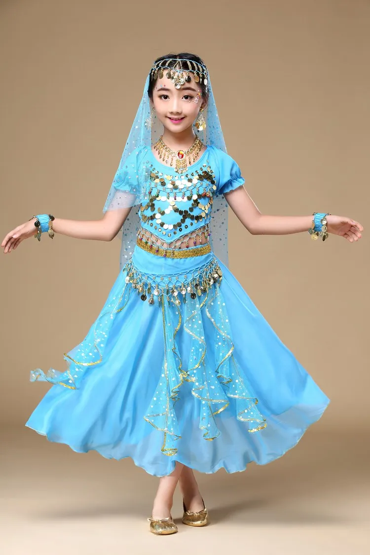 4pcs/Set Kid Belly Dance Costumes Set Oriental Dance Costumes Bellydance Set Girls Egyptian Bollywood Indian Kids Belly Dancing