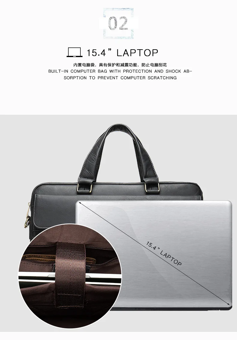 Men's Briefcase Genuine Leather Business Handbag Laptop Casual Large Shoulder Bag Vintage Messenger Bags Luxury Bolsas