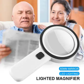 

12 LED Lights 30X Glass Lens Magnifying Glass Hand Held Magnifier Durable Archaeology Jewelry Biological Practical Portable