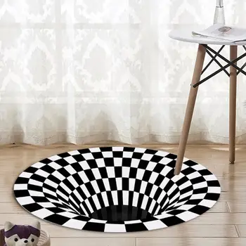 

Round Carpet Durable Anti Slip Floor Mat Non Woven Black White Sofa Doormat For Living Dining Bed Room Study Commercial Place