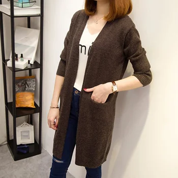 

Knitted Long Sleeve Cardigan Women Solid Khaki Female Cardigans 2020 Spring Casual Pocket Fashion New Loose Women's Sweaters