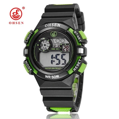 OHSEN Causal LED Digital Children Watch Kids Watches Girls Boys Sport Wristwatches Silicone LCD Watch Waterproof Alarm Date Gift - Цвет: Зеленый