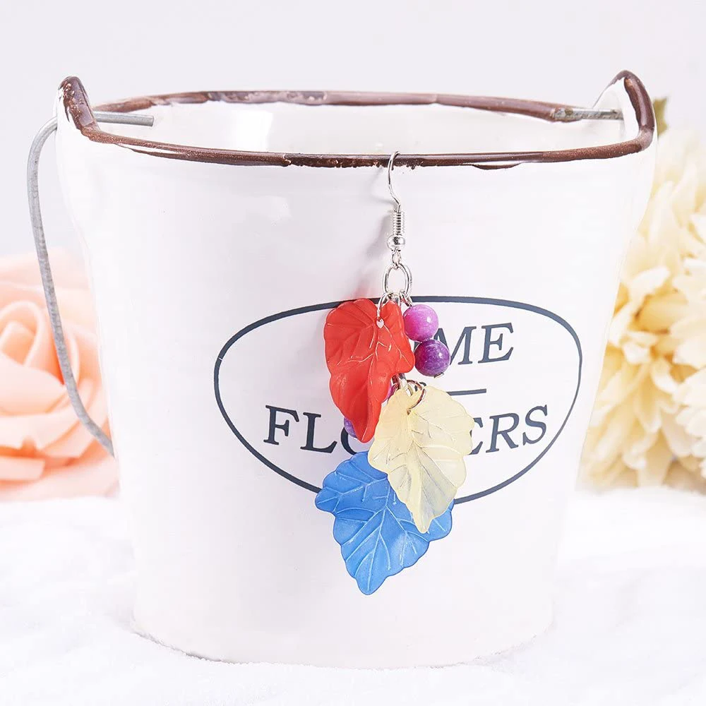 About 962 Pcs Frosted Style Acrylic Maple Leaf Charm Pendants 24x22.5x3mm for Jewelry Making Mixed Colors