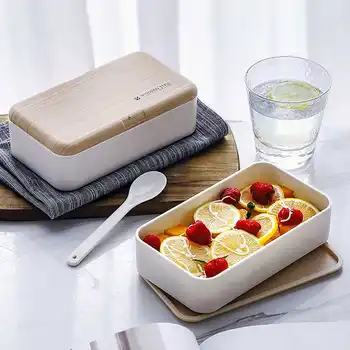 

New 1200ml BPA Free Wooden Feeling Microwave Double Layer Lunch Case Salad Bento Portable Box For Workers Student