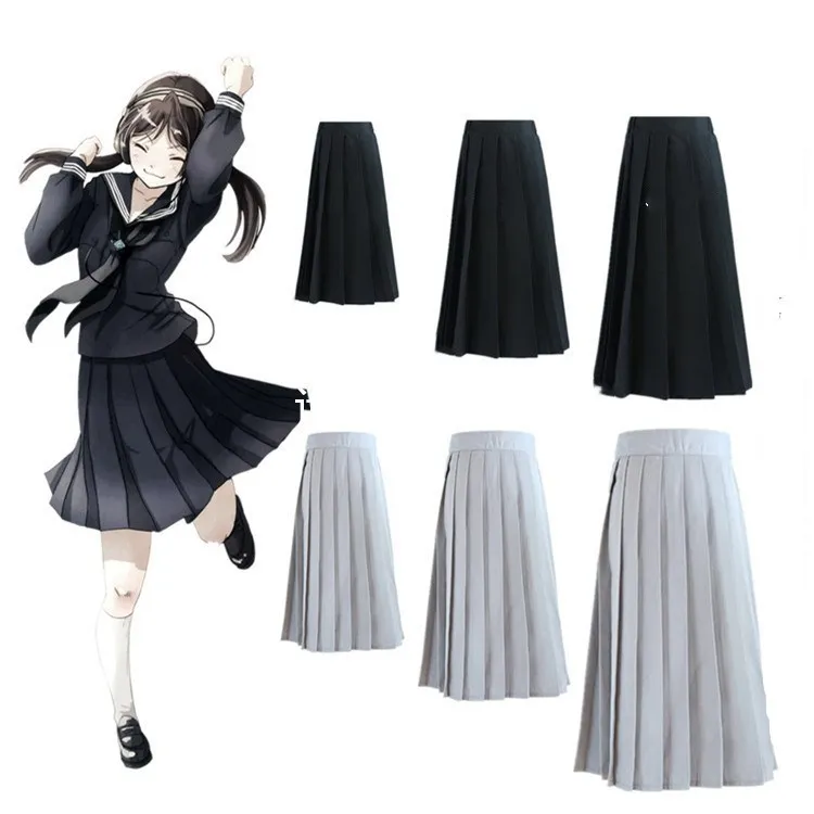 School Dresses Sailor Pleated Skirt Jk Uniforms Cosplay College Middle School Costume Black Blue Gray Short Middle Long Skirt