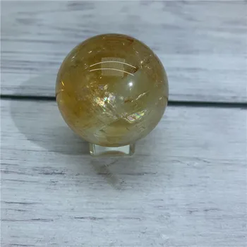 

Amazing about 50mm natural dark yellow rainbow calcite sphere reiki healing crystals iceland spar ball help with meditation