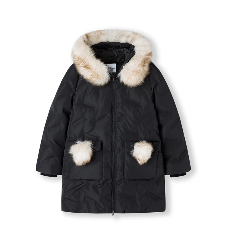 Детская куртка-пуховик для девочек; Длинная осенне-зимняя коллекция года; Новая Детская куртка с капюшоном в Корейском стиле - Цвет: black