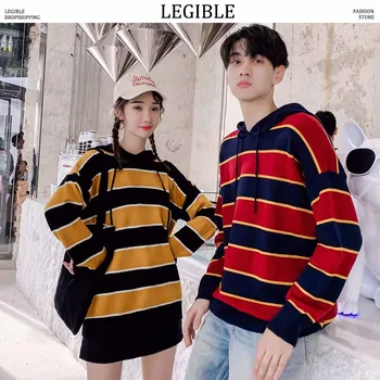 

LEGIBLE Hip Hop Striped Men Hoodies Casual Hoodies Men Streetwear Sweatshirts Harajuku Loose Pullover Men Couple Clothes