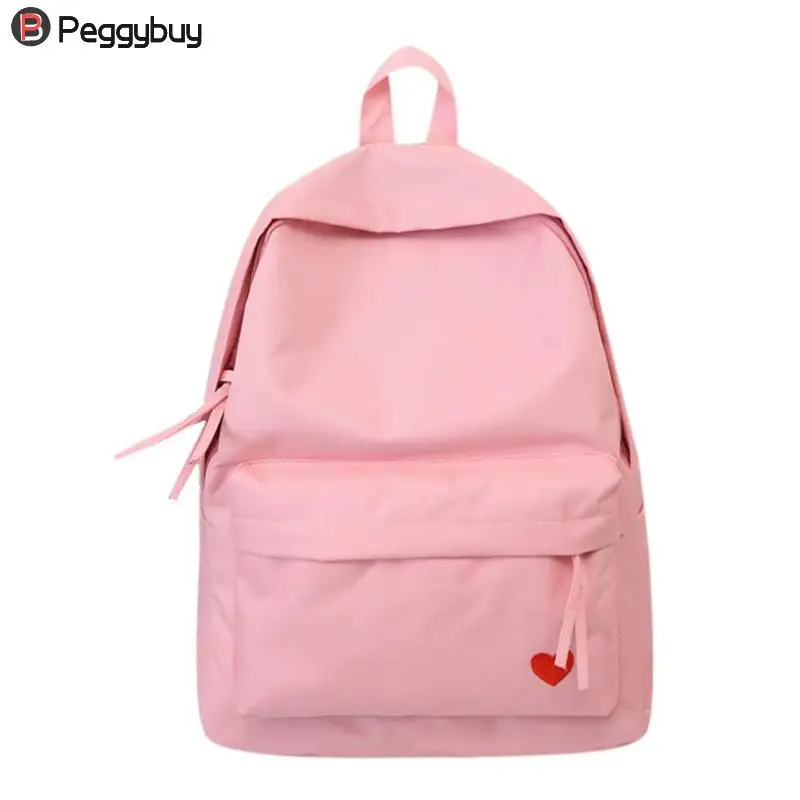 

Women Casual Nylon Schoolbag Cute Heart Candy Color Backpacks Teenager Girls Ladies Travel Big Capacity Multifunction Rucksacks