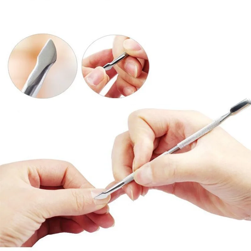 Двухсторонний Серебряный инструмент для удаления кутикулы из нержавеющей