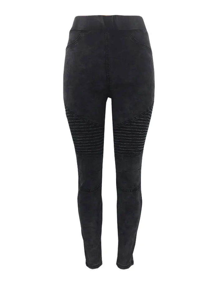 Autumn Winter Fitness Skinny Denim Jeans Women Casual Pencil Pants Pleated Stretch Elastic Waist Jean Bodycon Trousers S-XXL