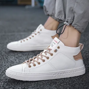

Men's Fashion Casual Shoes High Top Sneaker 2020Spring Winter New Men Shoes High Quality Non-slip Microfiber Leather White Shoes