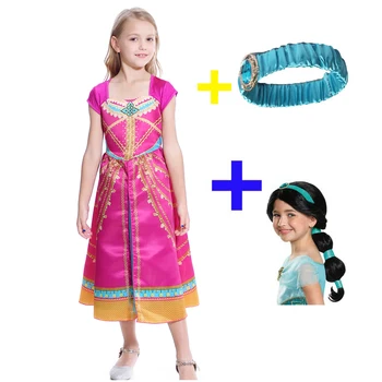 

2020 New Year Costume Aladdin Princess Girls Jasmine Costume Infant Fancy Dress Kids Jasmine Dress Wigs Arabian Princess Clothes