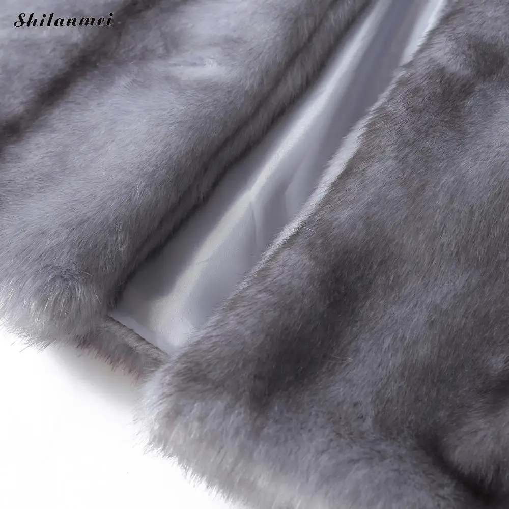 Grey Artificial Fur Coat Women Winter Fluffy Batwing Sleeve Female Jacket Fashion Cropped Fur Jacket Free Size Outerwear