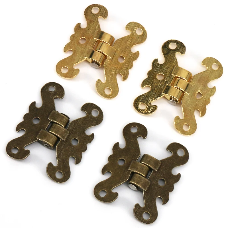 Wooden Box Hinge 2PCS Bronze/Gold Small Hinges Engraving Design Box Hinges for Crafts Wooden Box Gift Cabinet Drawer Jewelry