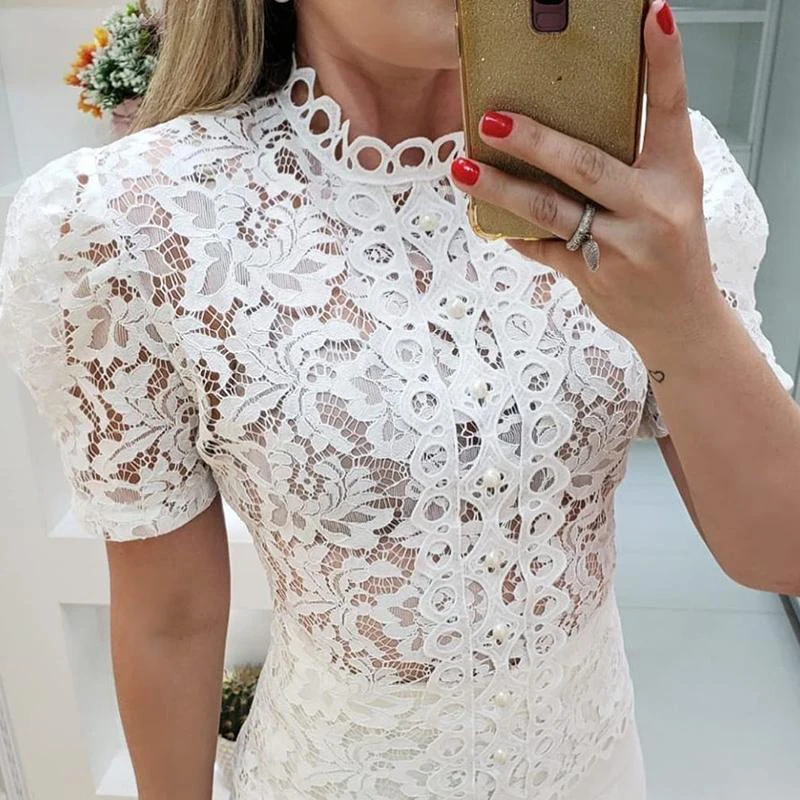 Ladies Cute Lace T Shirt Womens Spring New Short Sleeve Tee Tops Fashion White Tshirts Mujer Elegant Women Dropship | Женская одежда