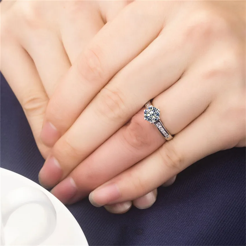 Solid Platinum PT950 Ring 1CT Moissanite Engagement Ring Beautiful Birthday Jewelry Gift For Girl White Gold Forever Brilliant 5