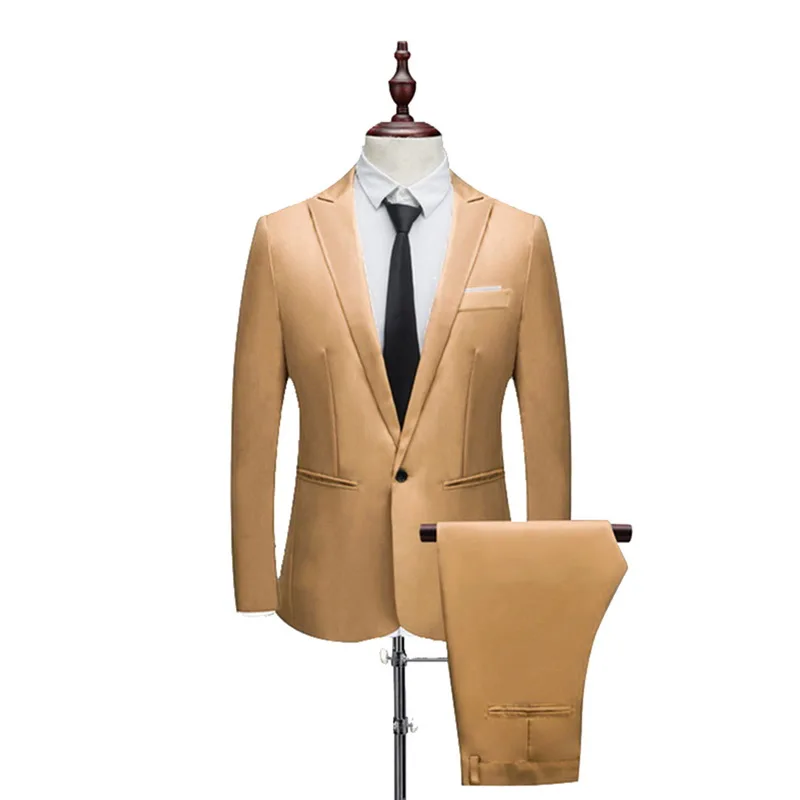 HEFLASHOR новый мужской весенне-осенний тонкий секционный чистый цвет Жених Свадебный смокинг (куртка + брюки) Повседневный тонкий крой 2 шт