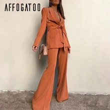 Afogafoo элегантный офисный Женский блейзер костюмы на пуговицах со шнуровкой пояс Женский блейзер брюки комплект осенне-зимняя уличная мода женский Рабочий костюм