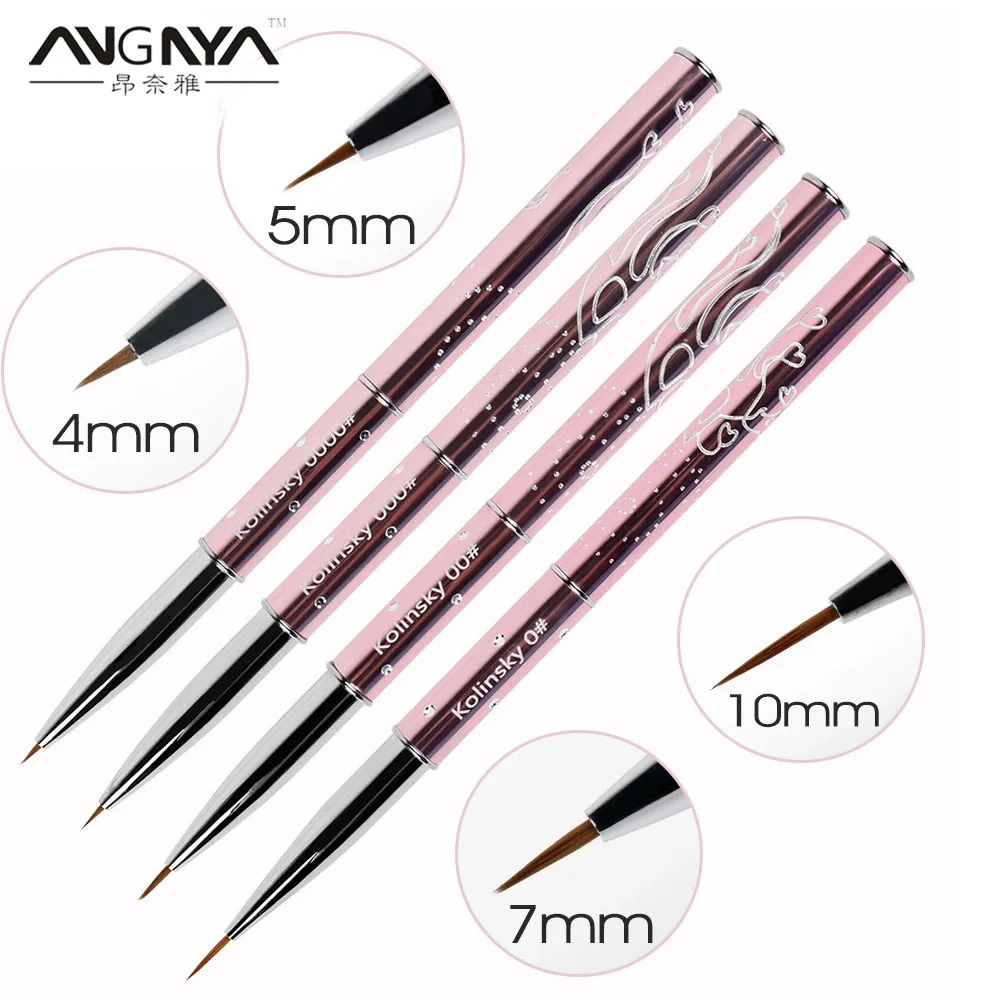 ANGNYA 1PC 4/5/7/10mm Kolinsky Nail Art Liner Brush Nails Pure Sable Kolinsky Manicure Brush