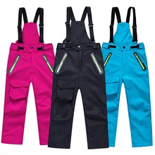 Зимние Детские водонепроницаемые ветрозащитные лыжные брюки для сноуборда для мальчиков и девочек, лыжные теплые штаны с хлопковой подкладкой
