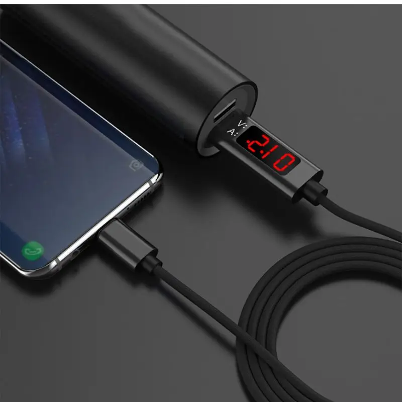Напряжение и ток дисплей USB к Micro USB кабель нейлоновый Плетеный QC 3,0 Быстрая зарядка шнур для Android мобильного телефона планшета