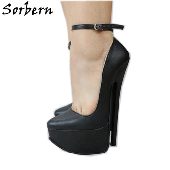 

Sorbern Black Matt Women Pumps Ankle Strap Pointed Toe Heels 20Cm Platform Genuine Leather Shoe Size 8 Party Shoes 2020 New