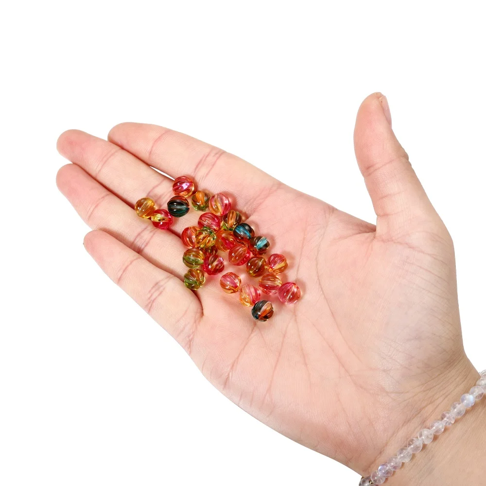 30Pcs Runde Kürbis Form 8mm Lampwork Acryl Lose Spacer Perlen Großhandel Handmade Für DIY Schmuck Machen Handwerk Liefert – Detail 8
