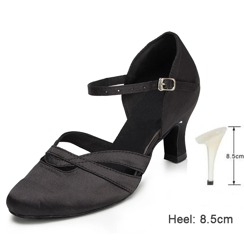 Black A 8.5cm heel HROYL Для женщин Латинская танцевальная обувь для девушек и женщин; Крытый Танго современный Танцы обувь 10/8. 5/7. 5/6/с каблуком высотой 5 см; - Цвет: Black A 8.5cm heel
