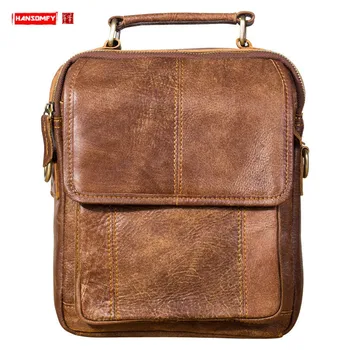 

Men's Bag Men Messenger Shoulder Bag Handmade Leather Men Handbags Retro Portable Crossbody Bags First Layer Frosted Leather