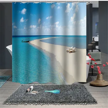 

Seaside Beach Shell Printed Shower Curtains Frabic Waterproof Polyester Scenic Bathroom Curtains With Hooks