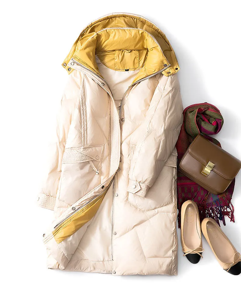 Женская куртка-пуховик на 90% белом утином пуху, свободный пуховик, длинное пальто, зимние парки, женские теплые парки, зимняя верхняя одежда