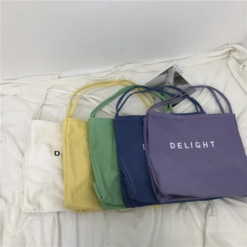 

Large Capacity Cotton Tote Canvas Bag for Women 2020 New Jelly Color Letter Printing Big Shoulder Bag Female Top-handle Handbags