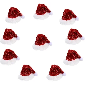 

10pcs Mini Bottle Santa Hat Wine Bottle Cover Christmas Wine Bottle Top Cover Bottle Decorations for Christmas Party Decpr (Red)