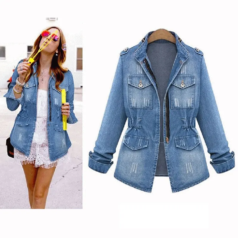 Most effective High Quality Denim Jackets Women Autumn Fashion Long Sleeve Jeans Coat Casual Denim Outwear Tops Pl